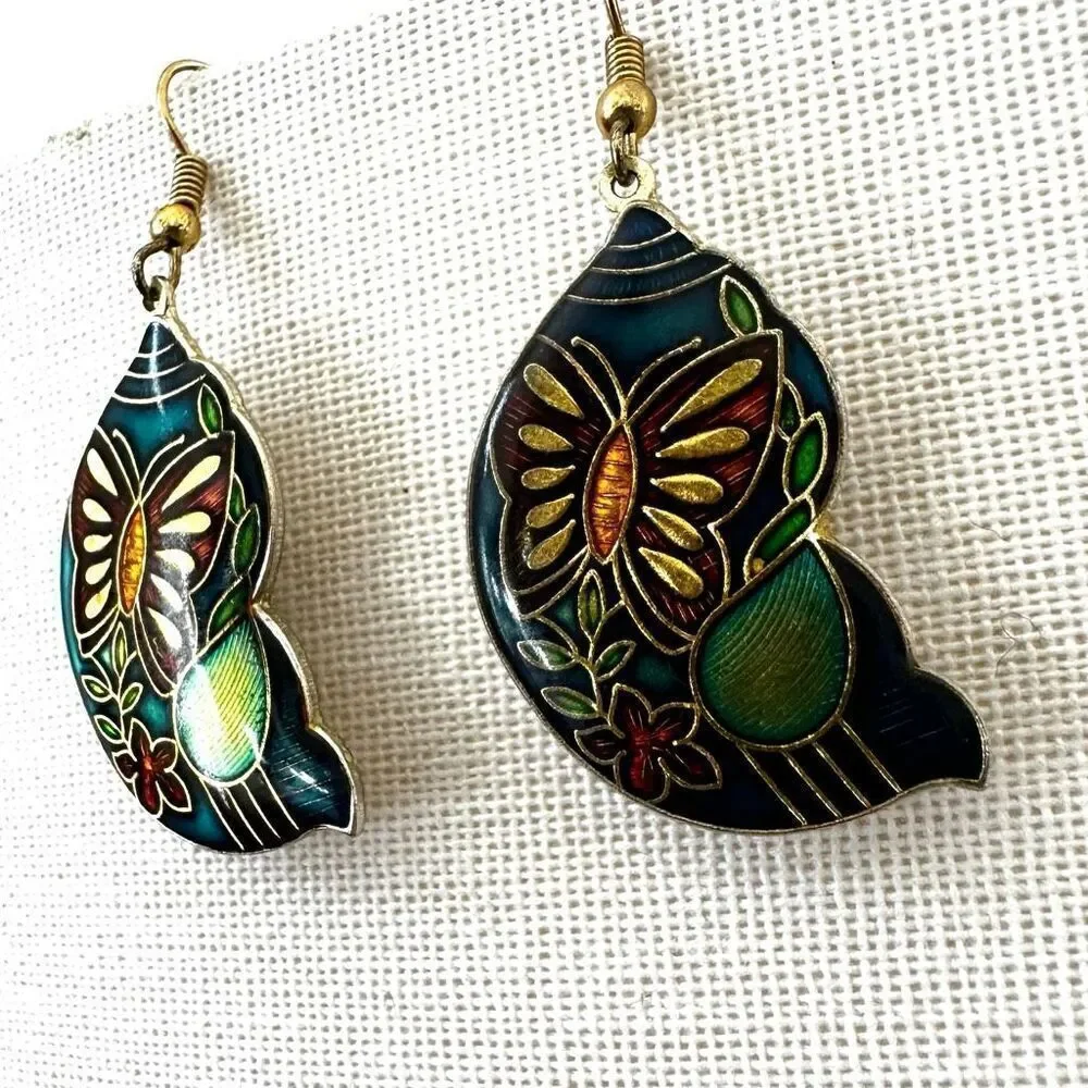 cloisonné butterfly  drop earrings